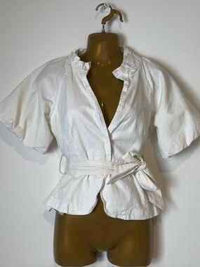 Y2K Ivory Structured Top/Jacket with Tiny Gold Sparkles and Balloon Sleeves